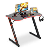 Z-Shaped Gaming Desks with Headphone Hook and Adjustable Feet Gaming Table Desk, Red
