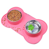 Anti-slip Double Dog Bowl With Silicone Mat