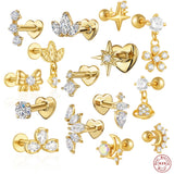 Heart round Ball Flat Helix Piercing Earring 925 Sterling Silver Ear Studs Geometric Zircon Exquisite Trinket Studs Aretes